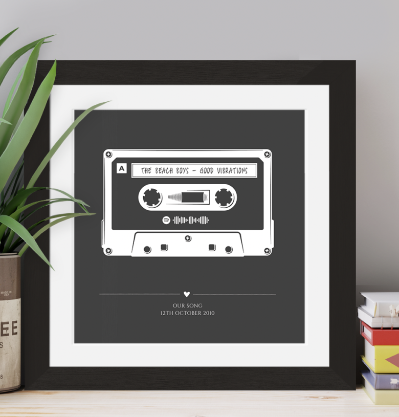 Personalised Favourite Song Cassette Retro Print - with Spotify Code