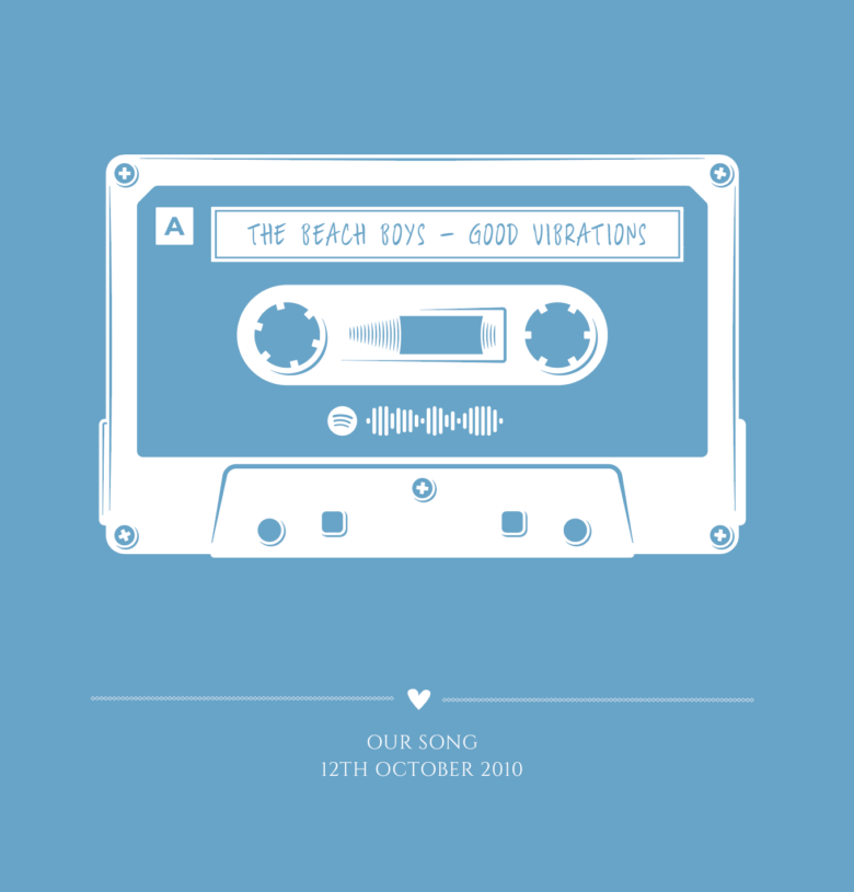 Personalised Favourite Song Cassette Retro Print - with Spotify Code